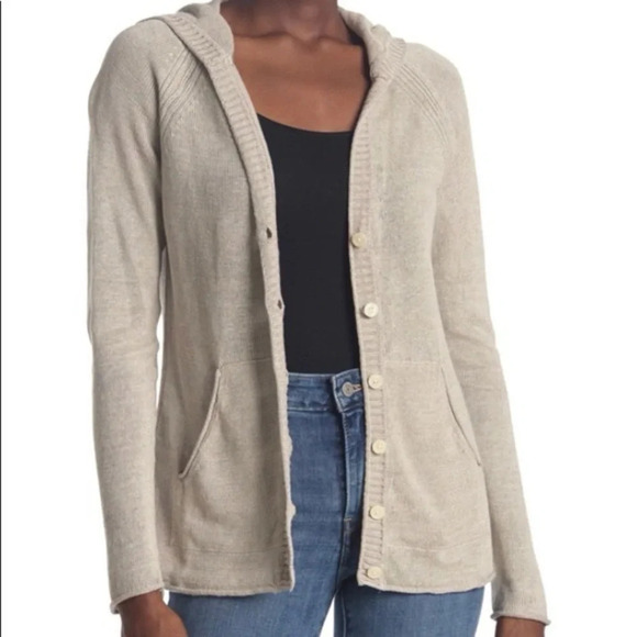 Tommy Bahama Lea Linen Hooded Button Front Cardigan in Off White - Size Medium - Picture 1 of 10